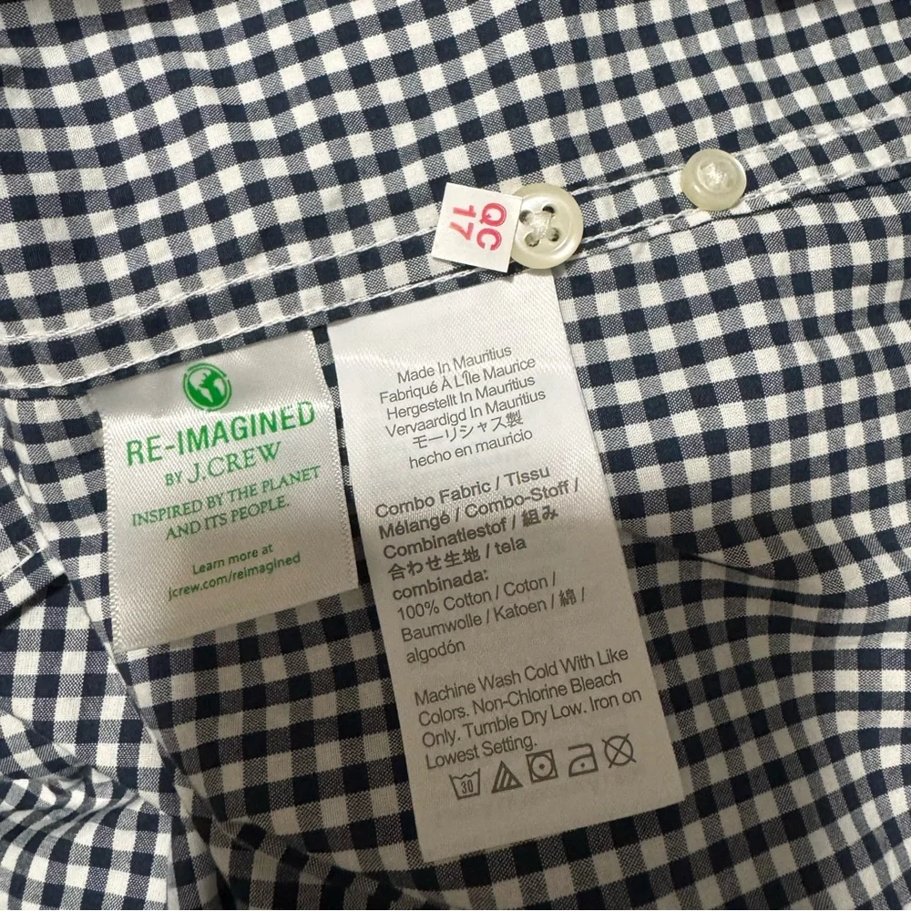 NWT J. Crew Secret Wash Cotton Plaid Check Button Down Shirt Navy White Size M